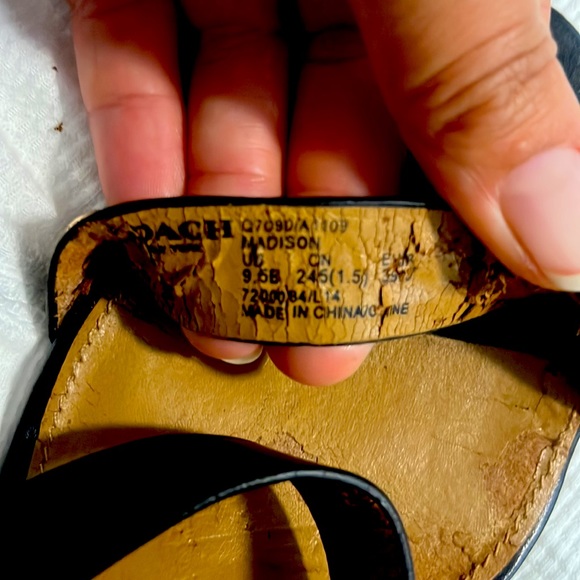 Coach, size 9.5 black, leather gold studs & buckle heel sandals.plsSee all pics - Picture 10 of 11